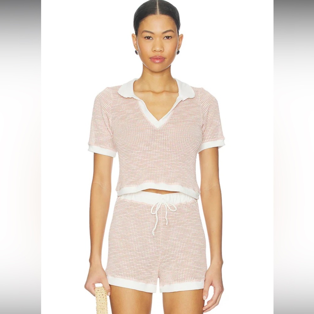 Women's Pink Collar Knit Sleep Top